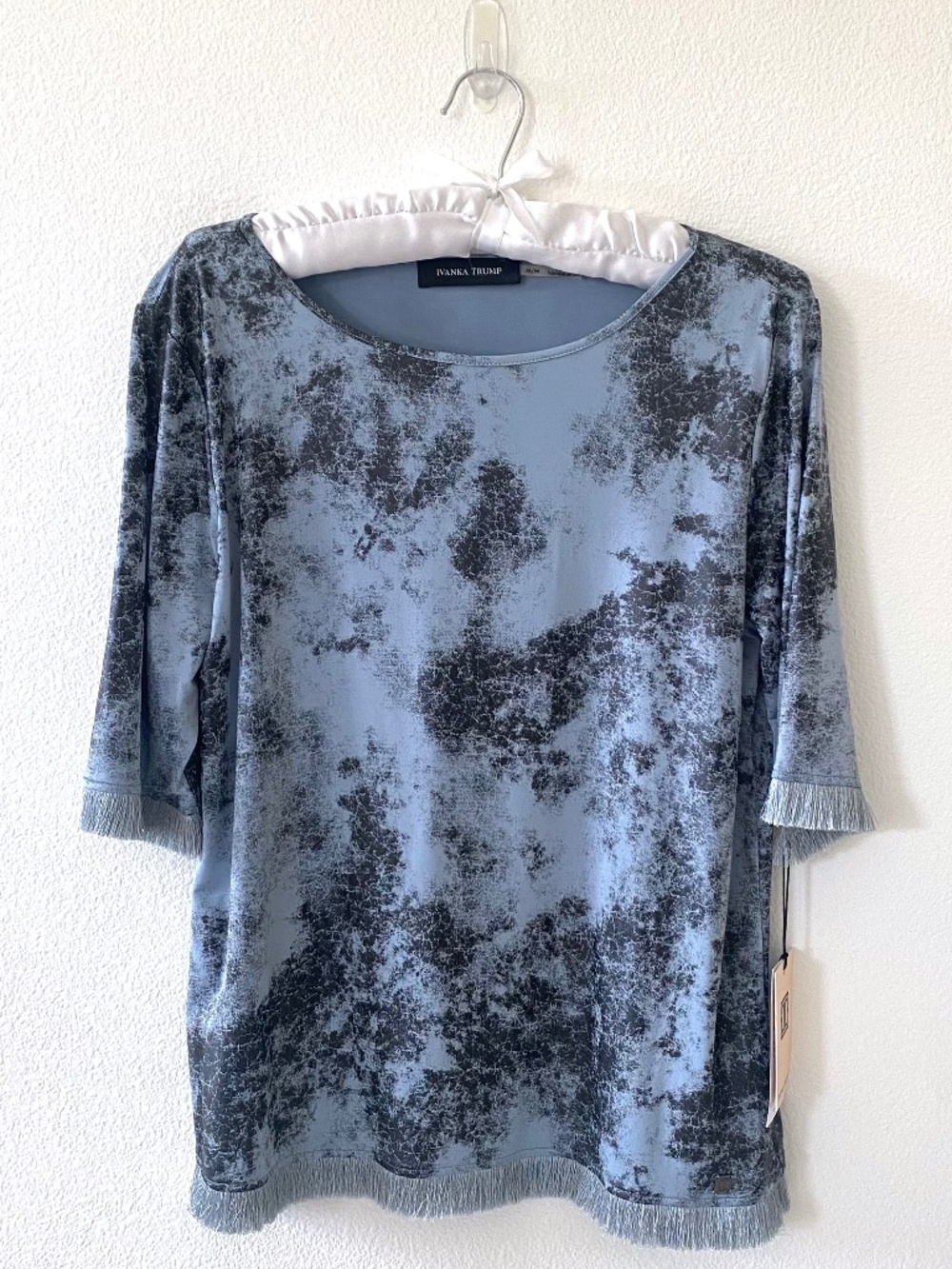 Ivanka Trump Modern Print Top itWh Fringe, Size Medium